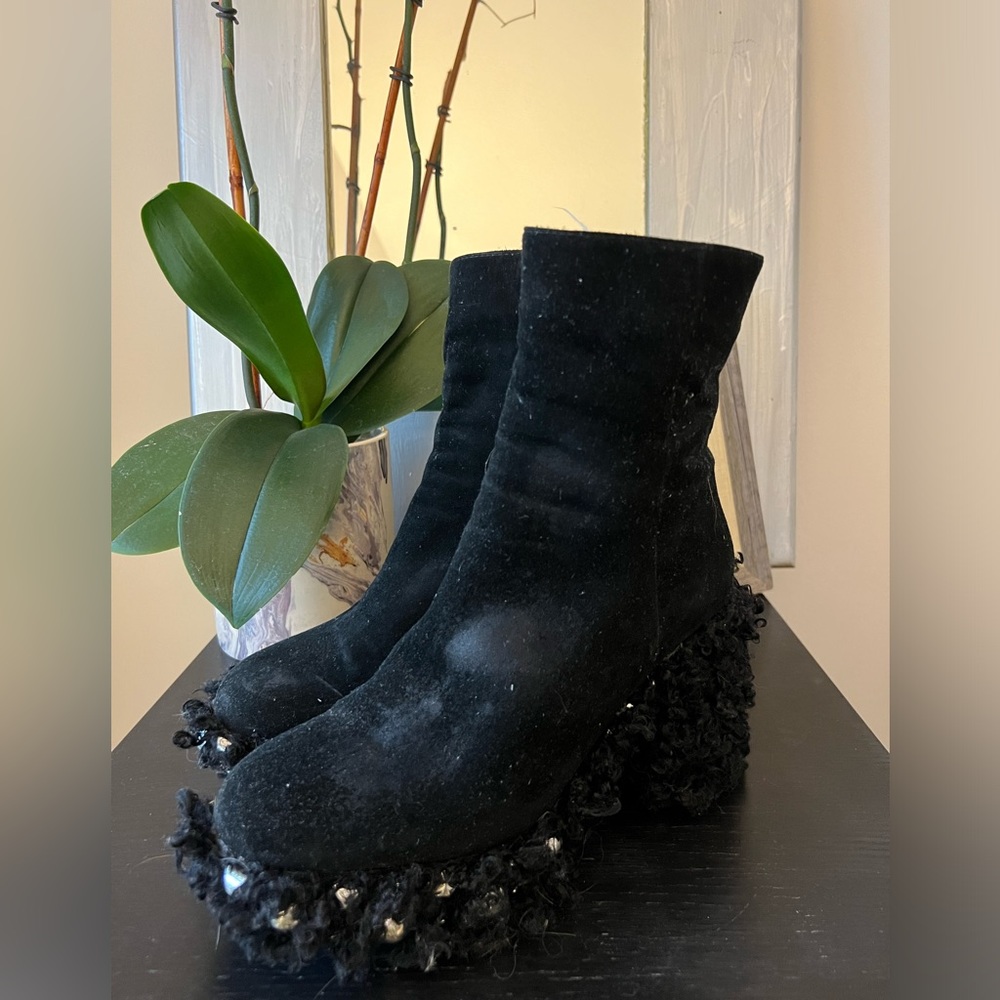 Miu Miu Studded Fuzzy Platform Booties! - image 2